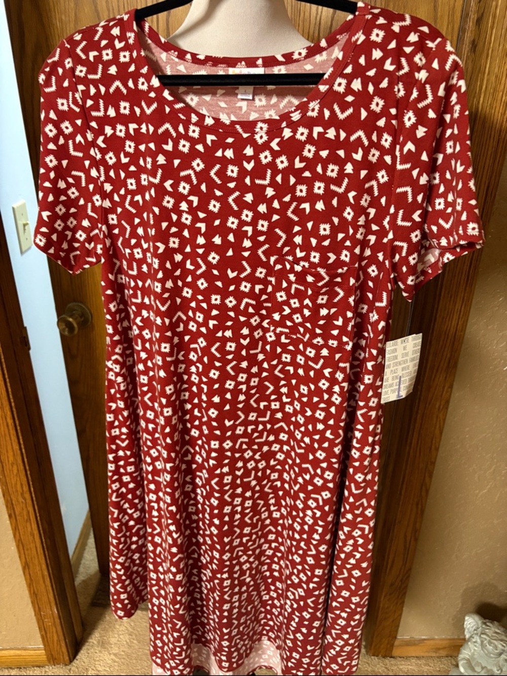 LuLaRoe Red Midi Dress with White Geometric Print